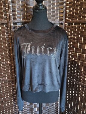 Juicy Couture Black Velvet Crystal Logo Sleepwear Top
